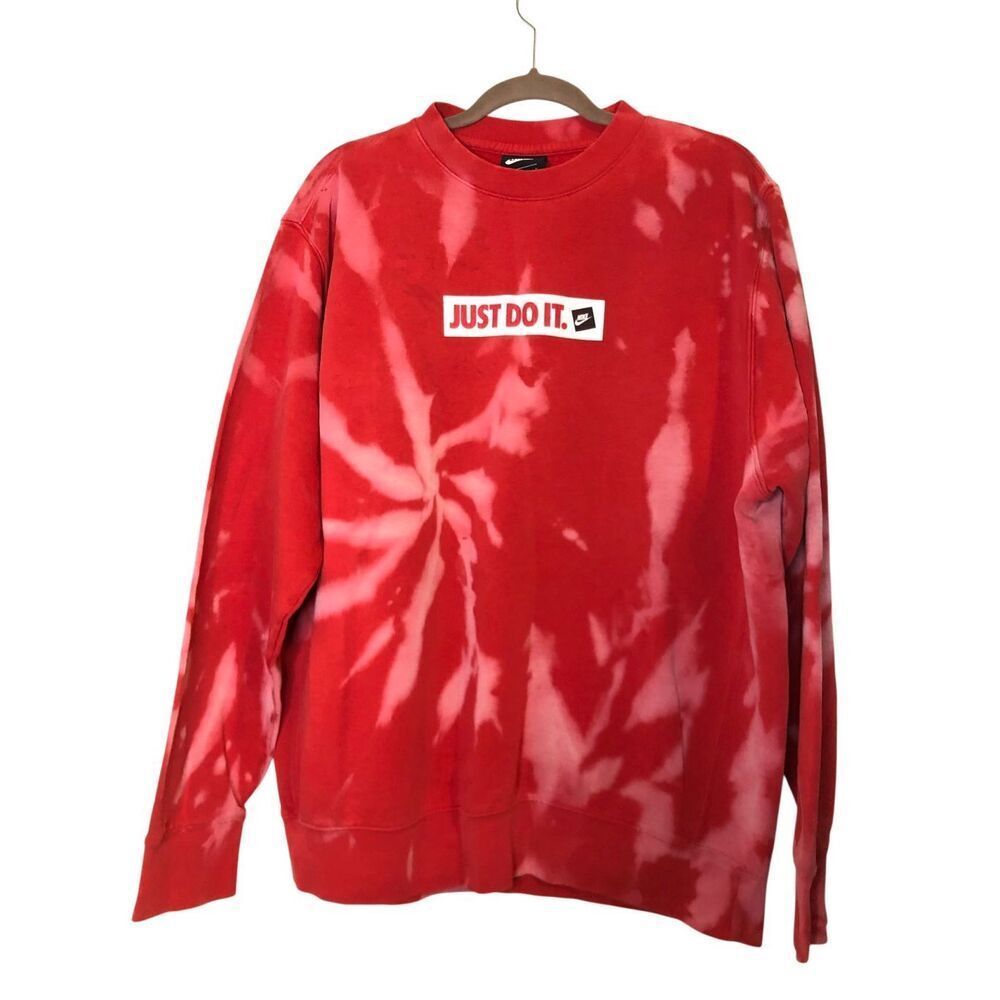 Nike men's customized acid tie-dye crew neck sweatshirt size L Just Do It upcycl
